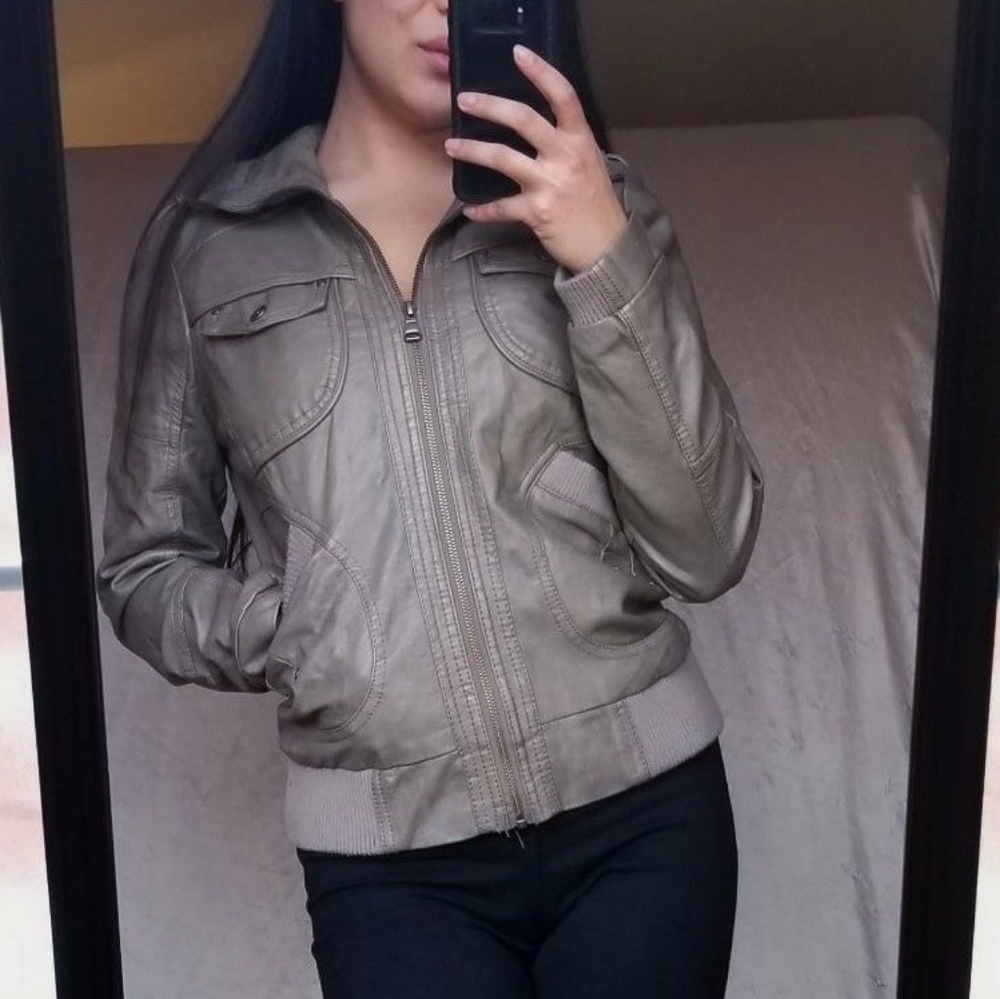 BERNARDO Vegan Leather Taupe Bomber Moto Jacket S